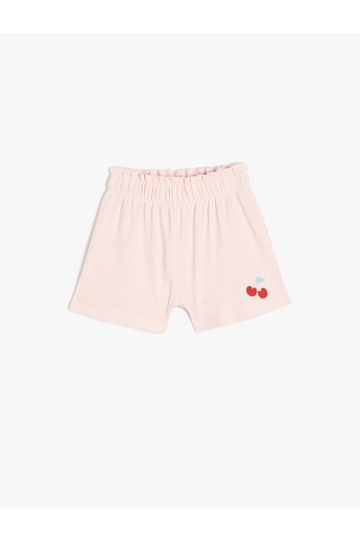 Koton Shorts Cotton Textured Elastic Waist Cherry Printed