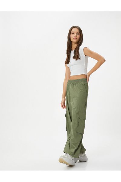 Koton Parachute Pants with Cargo Pocket Standard Waist Jogger Elastic Leg