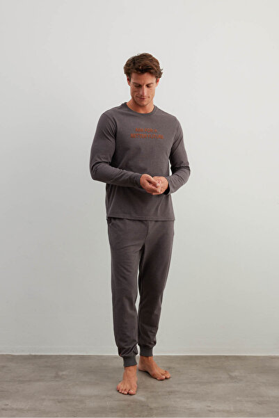 Syah Erkek Pamuklu Uzun Kollu Pijama Takımı