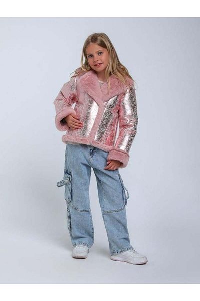 Escabel Girl's Coat with Shiny Fabric and Plush Inner Detail