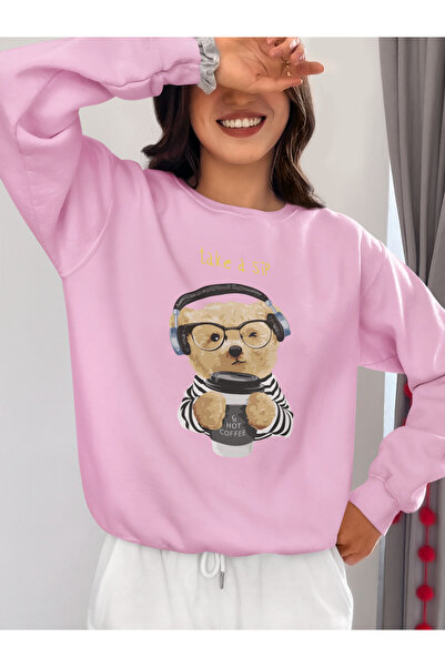 SUNFREE TEDDY MAJICA SA KRUGLIM IZREZOM I S TISKOM Oversize kroj Čupkani mate...