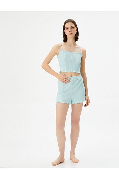 Koton Kurzes Pyjama-Oberteil mit Kordelträgern und Knopfdetails