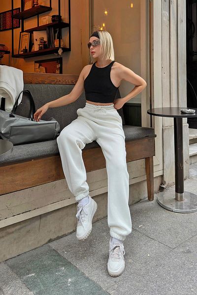 Swist Weiße Pawis Damen-Jogginghose mit hoher Taille, elastischem Bein und gerippter Innenseite