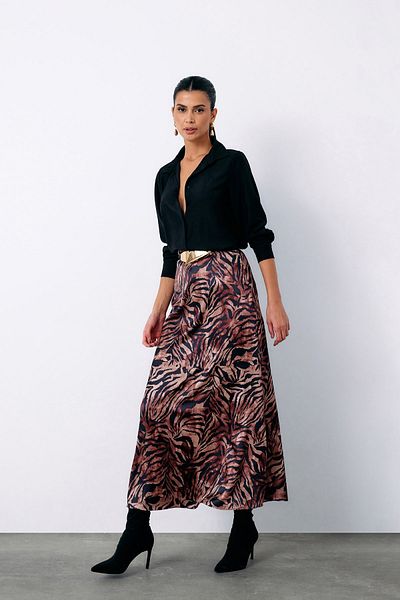 Sateen Satin Zebra Print Skirt - Brown