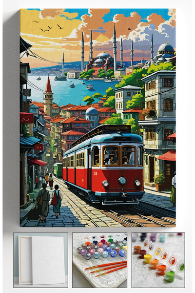 Sulepas Sayılarla Boyama Çerçeveli Hobi Seti Numaralı Tuval Fırça Boya Dahil Kasnaklı İSTANBUL 40X50 Cm