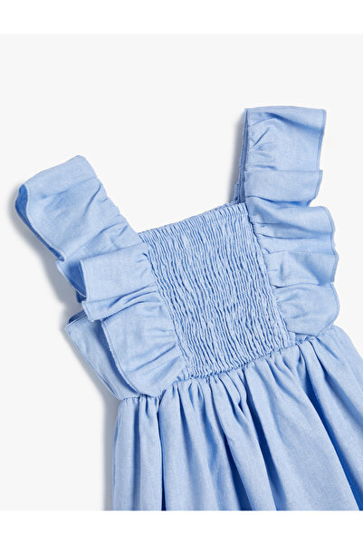 Koton Lněné šaty popruh nabíraný Gipe Detailed