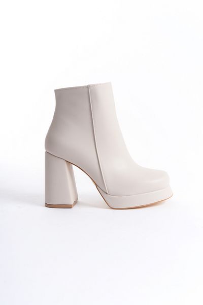 Shoesers Γυναικείες μπότες με τακούνι πλατφόρμας με φερμουάρ σε μπεζ χρώμα