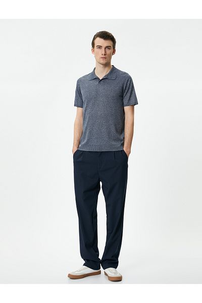 Koton Polo Neck Slim Fit T-Shirt - Dünne Strickware, Kurzarm, Grau