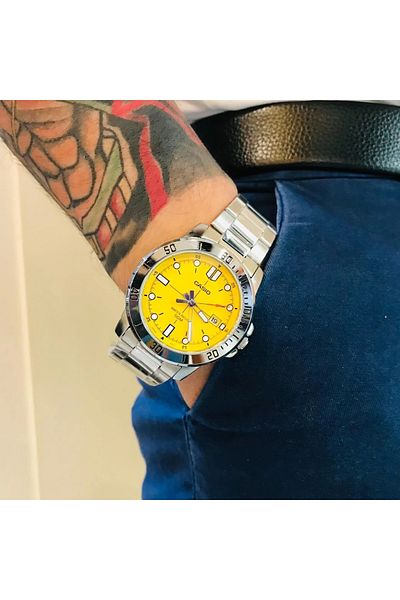 Casio Mtp-Vd01D-9Evudf Wristwatch - Yellow Dial Silver Stainless Steel