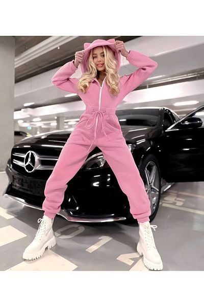 Fashiontayt 3 Yarn Fabric Hooded Zipper Detailed Women's Jumpsuit Fasion3038