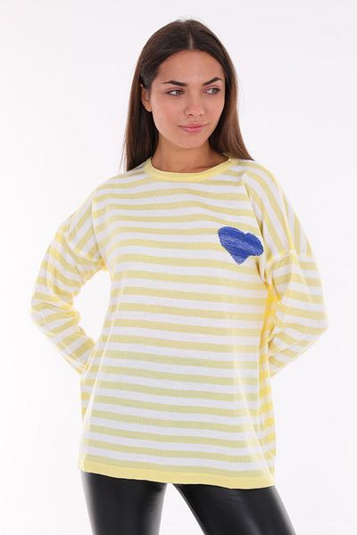 Alışveriş Sokağı Pulover oversize din tricotaje subțiri cu dungi brodate cu inimă