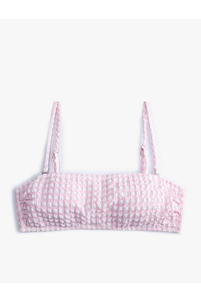 Koton Trägerloses Bikinioberteil mit strukturiertem Gingham-Muster und abnehmbaren Trägerpolstern