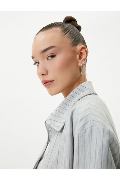 Koton Bomber Jacket πουκάμισο με φερμουάρ Τσέπη γιακά με άνετη εφαρμογή