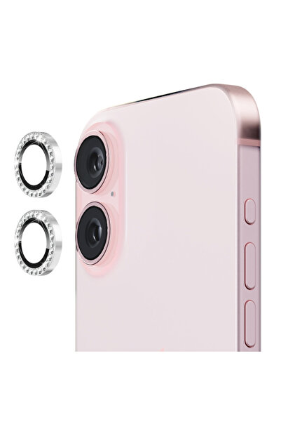 Nettech İphone 16 Uyumlu Taşlı Model Kamera Cam Koruyucu - Gümüş