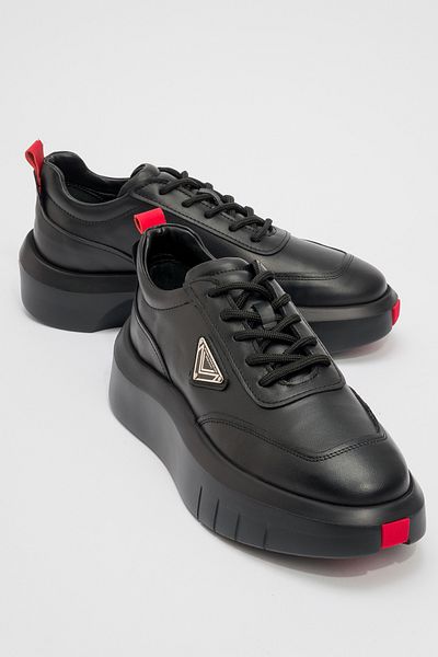 MARCOMEN Men's Sneaker - Thick Sole, Lace-up, Genuine Leather, 19551 Black