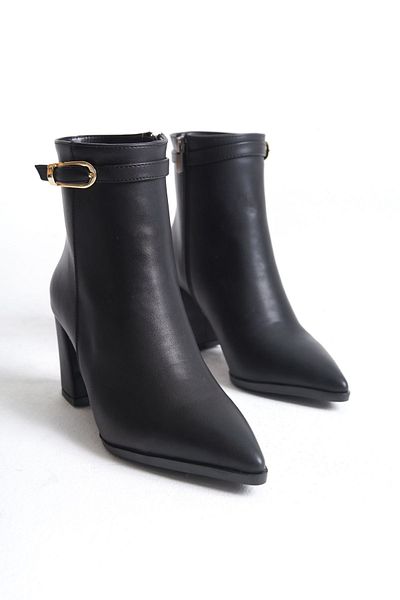 Shoesers Γυναικείες αγκράφες ειδικής σχεδίασης Λεπτομερείς μπότες με μυτερό φερμουάρ με μεσαίο τακούνι σε μαύρο χρώμα