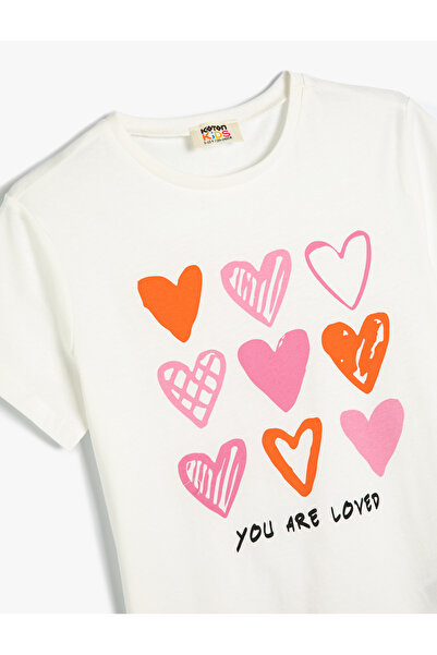 Koton Βαμβακερό μπλουζάκι με κοντό μανίκι Heart Crew Neck