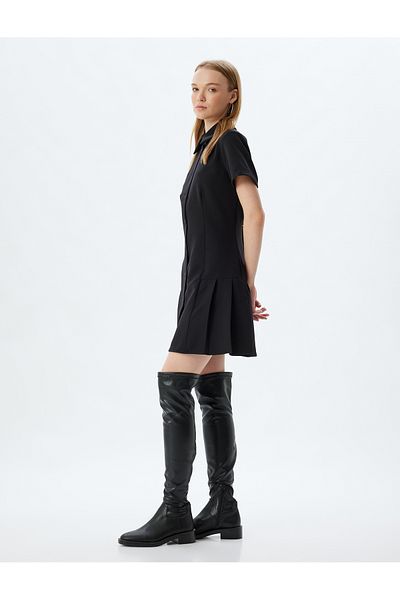 Koton Slim Fit Mini Shirt Dress - Buttoned and Pleated, Short Sleeve