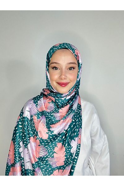 Modakaşmir Tropical Leaf Pattern Shiny Bamboo Shawl