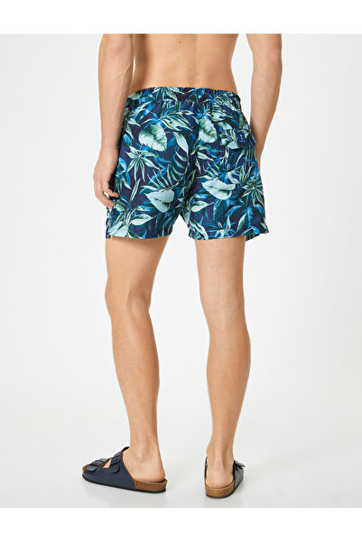 Koton Deniz Şortu Yaprak Baskılı Beli Bağcıklı Cepli