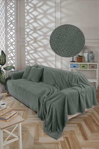 LADYNİL Wellsoft Green Seat Cover - Covering Sleeves, 180X300, 2 Pcs, 45X45 Anthracite Throw Pillow Cover