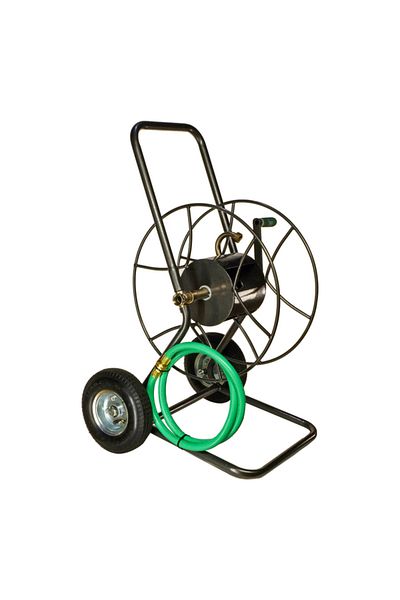 Yard Butler Durable Steel 2-Wheeled Hose Reel Cart with Leader Hose