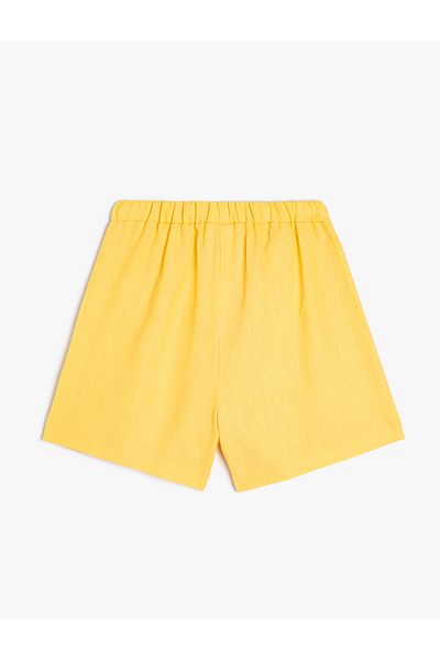 Koton Linen Shorts Pleated Above Knee Elastic Waist