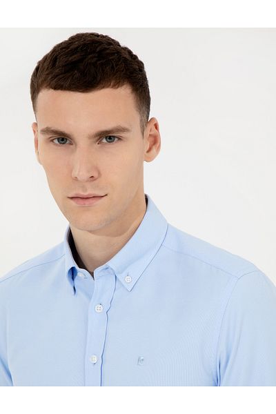 Pierre Cardin Ανοιχτό μπλε πουκάμισο Oxford Slim Fit - 50258968-vr003