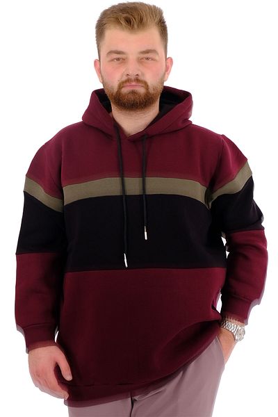 ModeXL Ανδρικό φούτερ με 3 κλωστές σε μέγεθος 3 - Γαρνιρισμένο με κουκούλα, δαμάσκηνο U24545