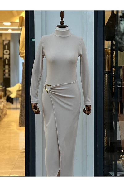 Fiori Οθωμανική υφασμάτινη πόρπη Λεπτομερές μαύρο φόρεμα με σκίσιμο