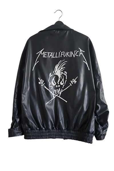 Fuddy Moda Унисекс кожено яке с щампа на Metallica - черна подплата, рок метъл тематика
