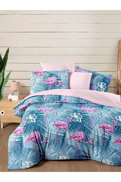 MyStory Home Set cuvertură de pilota dublă cu cearșaf elastic Flamingo
