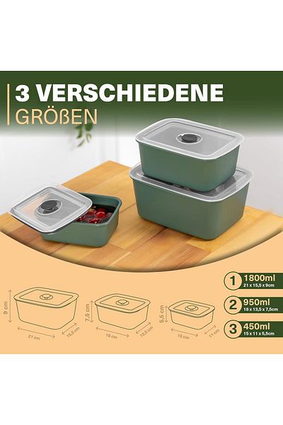 Viwares Vakuumdosen 3er Set Grün - Luftdicht, Frischhaltend & Stapelbar