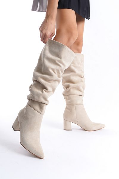 Shoesers Γυναικείες μπότες σουέτ με χοντρό τακούνι με μυτερό σχέδιο