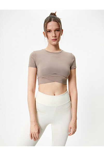 Koton Sports Crop T-shirt με κοντό μανίκι Crew λαιμόκοψη ασύμμετρη κοπή, λεπτή εφαρμογή