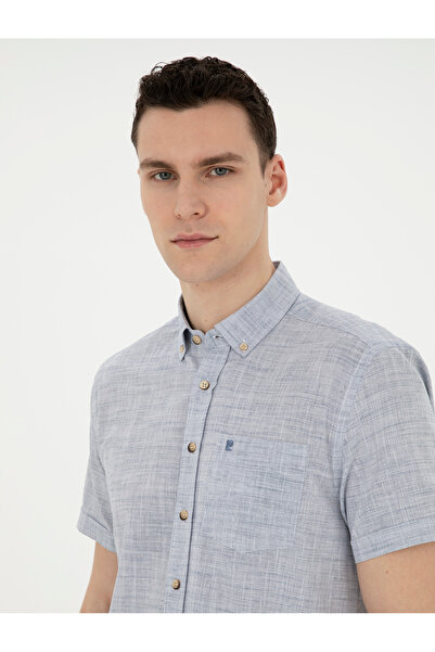 Pierre Cardin Lacivert Regular Fit Kısa Kollu Gömlek 50289394-VR033