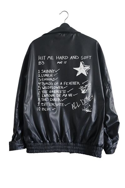 Fuddy Moda Кожено яке с щампа на Били Айлиш - черна подплата, удари ме силно и меко