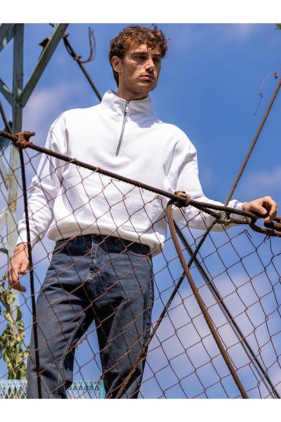 Uzay Ayakkabı Men's Bato Collar Raised Sweatshirt White