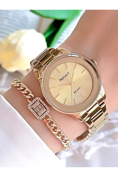 Ferrucci Women's Wristwatch 30 Mt Water Resistant Steel Cord Non-Tarnish Color-Tossing Bracelet