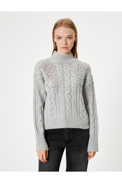 Koton Prolamovaný pletený svetr s korálky - stojáček