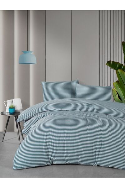 MyStory Home Saténová zelená - Sada dvojitých elastických povlaků na přikrývku