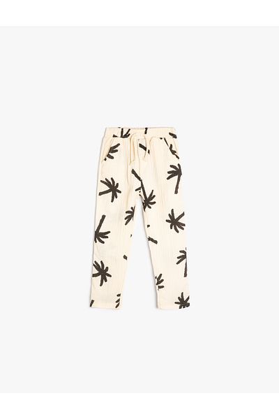 Koton Hose aus Baumwolle mit Palmenmuster in der Taille und gebundenen Taschen