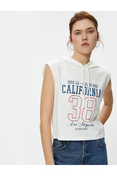 Koton Slogan Printed Hooded Tank Top
