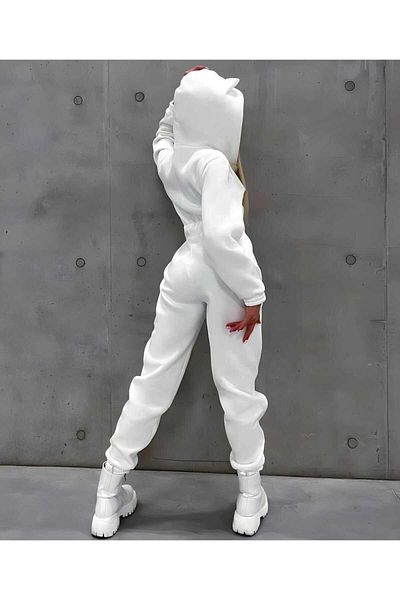 Fashiontayt 3 Yarn Fabric Hooded Zipper Detailed Women's Jumpsuit Fasion3038