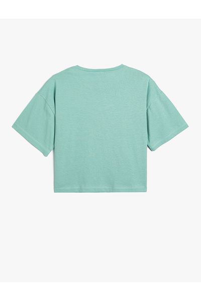 Koton Tricou crop cu decolteu - Slogan imprimat, bumbac, mânecă scurtă