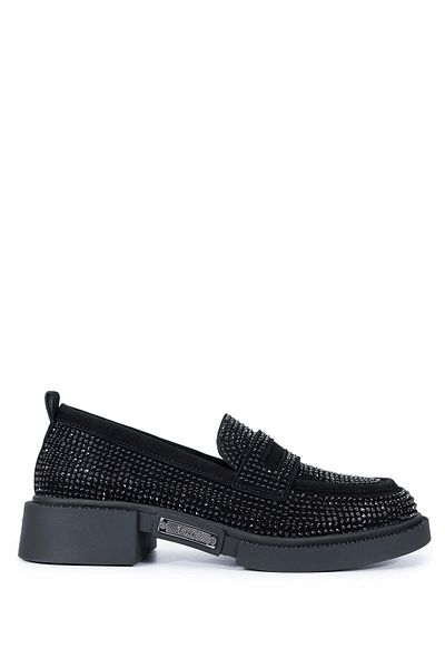 Tamer Tanca Women's Genuine Leather Black Suede Loafer Shoes