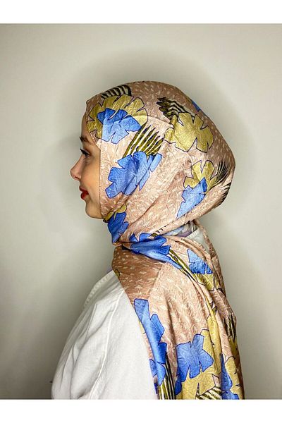 Modakaşmir Tropical Leaf Pattern Shiny Bamboo Shawl