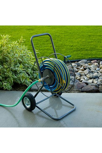 Yard Butler Durable Steel 2-Wheeled Hose Reel Cart with Leader Hose
