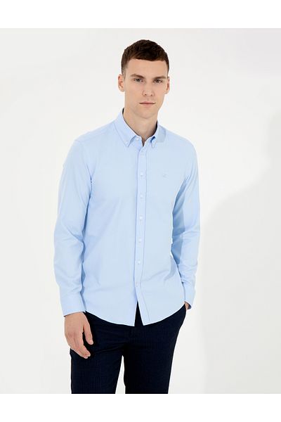 Pierre Cardin Ανοιχτό μπλε πουκάμισο Oxford Slim Fit - 50258968-vr003