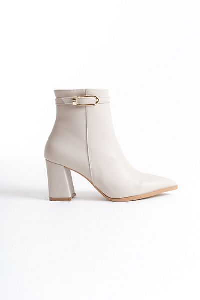 Shoesers Γυναικείες αγκράφες ειδικής σχεδίασης Λεπτομερείς μπότες με φερμουάρ με μυτερό τακούνι σε μπεζ χρώμα